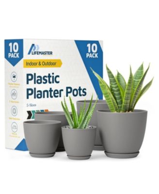 Planter Pots with Drainage Holes, Lightweight, Durable & Space-Saving Indoor & Outdoor Plastic Planters, Modern Design