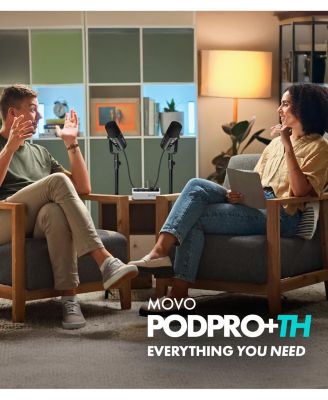 Podcast Equipment Bundle for iPhone & Android with Audio Interface, 2 Dynamic Mics, 2 Headphones, and Table Stands