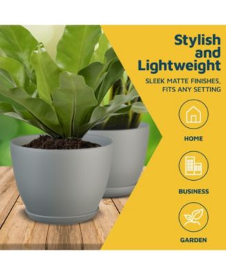 Planter Pots with Drainage Holes, Lightweight, Durable & Space-Saving Indoor & Outdoor Plastic Planters, Modern Design, Set of 5, Gray