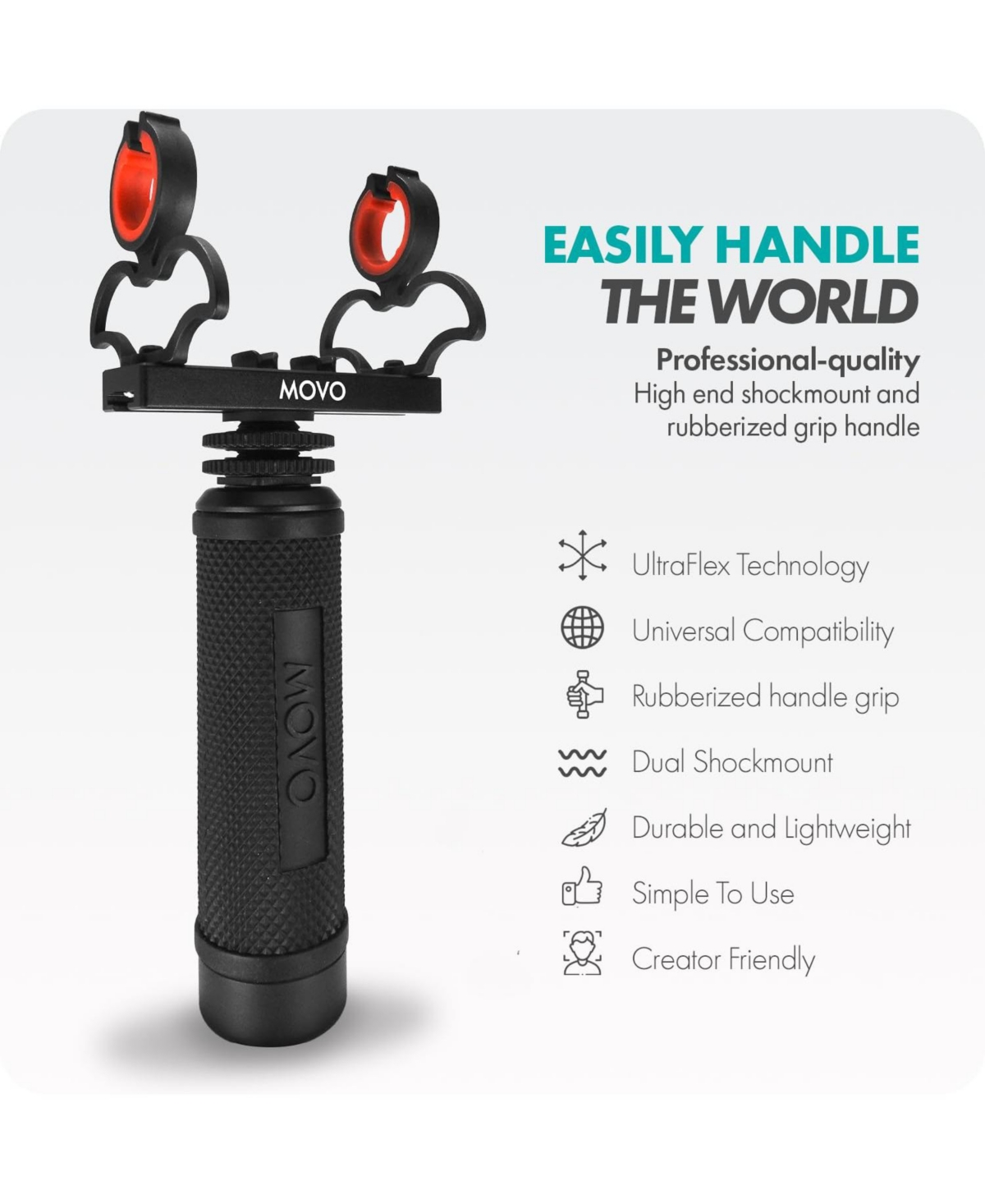 Movo SM6H Ultraflex Premium Shockmount for Shotgun Microphones with Grip Handle