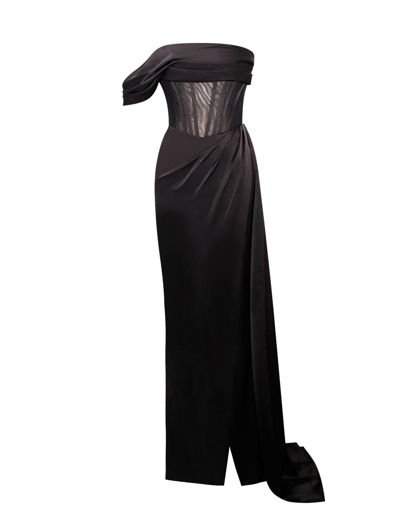 Женское платье Miss Circle Rebeca Satin High Slit Corset Gown, цвет: Чёрный — фото 4