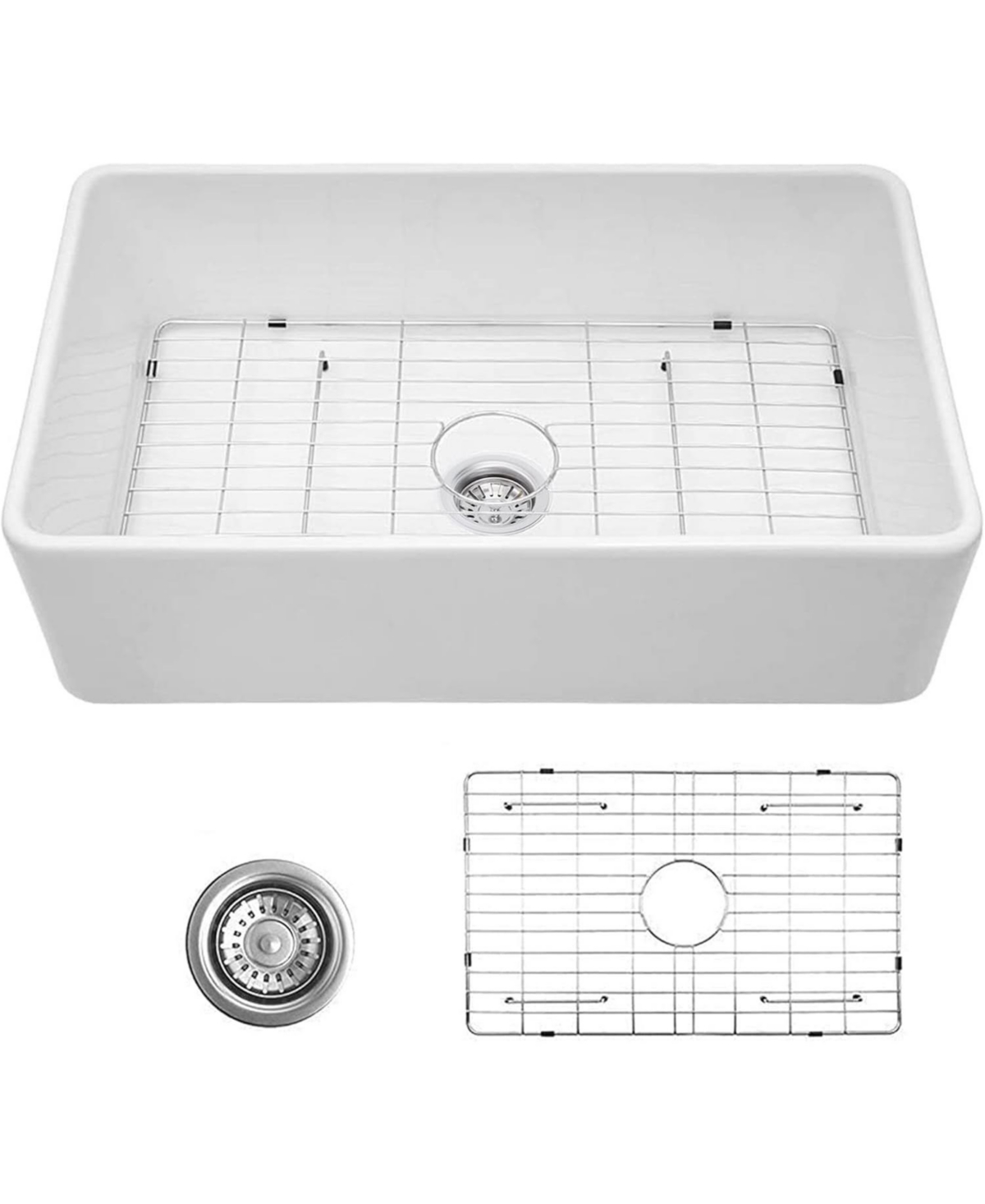 flynama 33inch White Fireclay Farmhouse Sink Apron Front Ceramic Porcelain Deep Single Bowl
