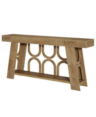 Narrow Farmhouse Console Table with 2-Tier Storage, 63" Long Sofa Entryway Table, Light Brown