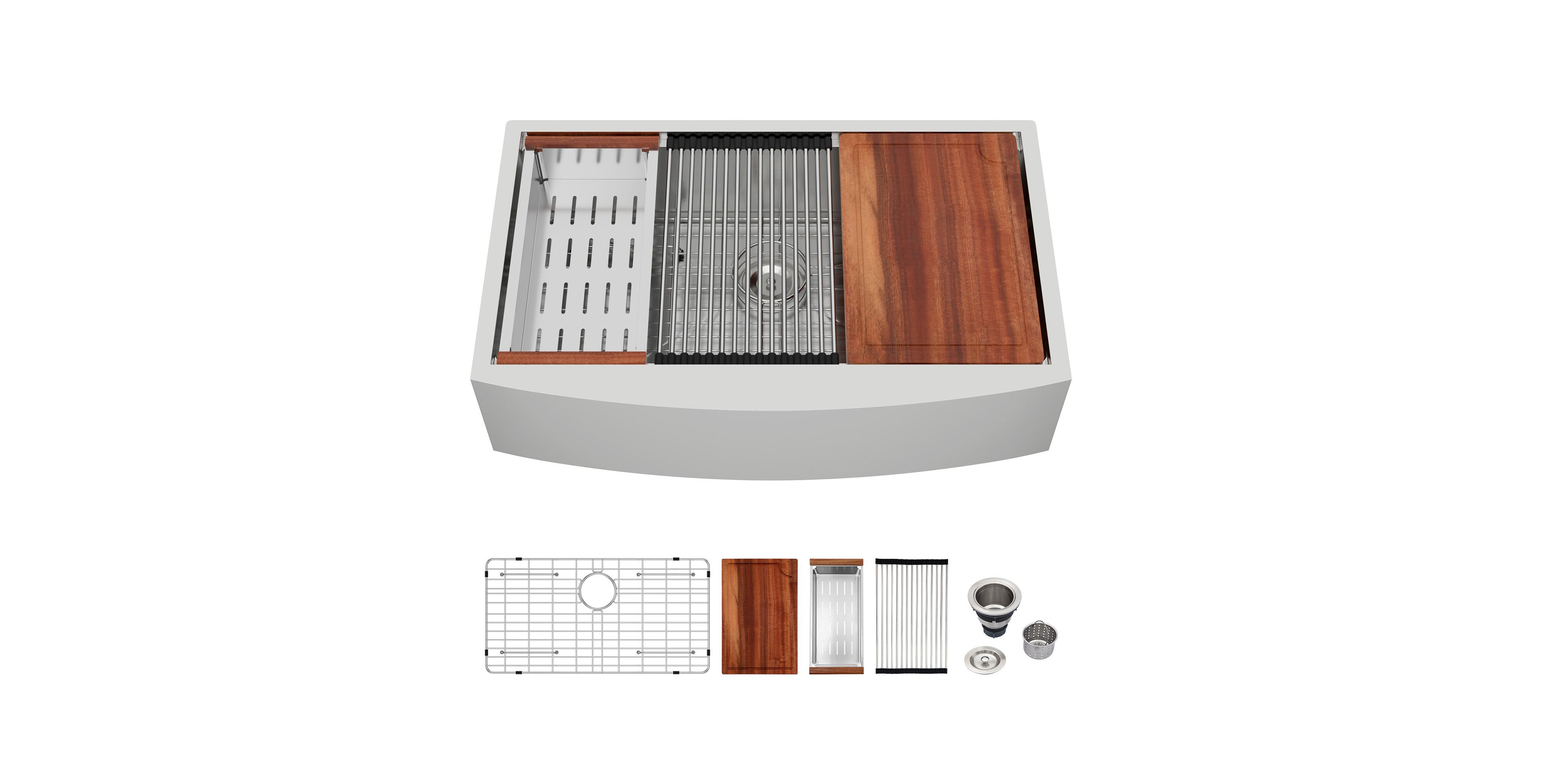 flynama 30x21x9inch Farmhouse Kitchen Sink Workstation Stainless Steel 16 Gauge Apron Front