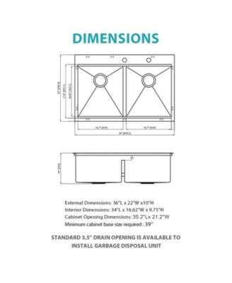 36x22x10inch Topmount Double Bowl Kitchen Sink 16 Gauge Stainless Steel 50 and 50 Split Brushed Nickel