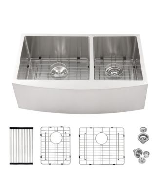 33x21x10 Inch Double Bowl 60 and 40 Farmhouse Apron Front Kitchen Sink 16 Gauge T304 Stainless Steel With Two 10 Inch Deep Basin