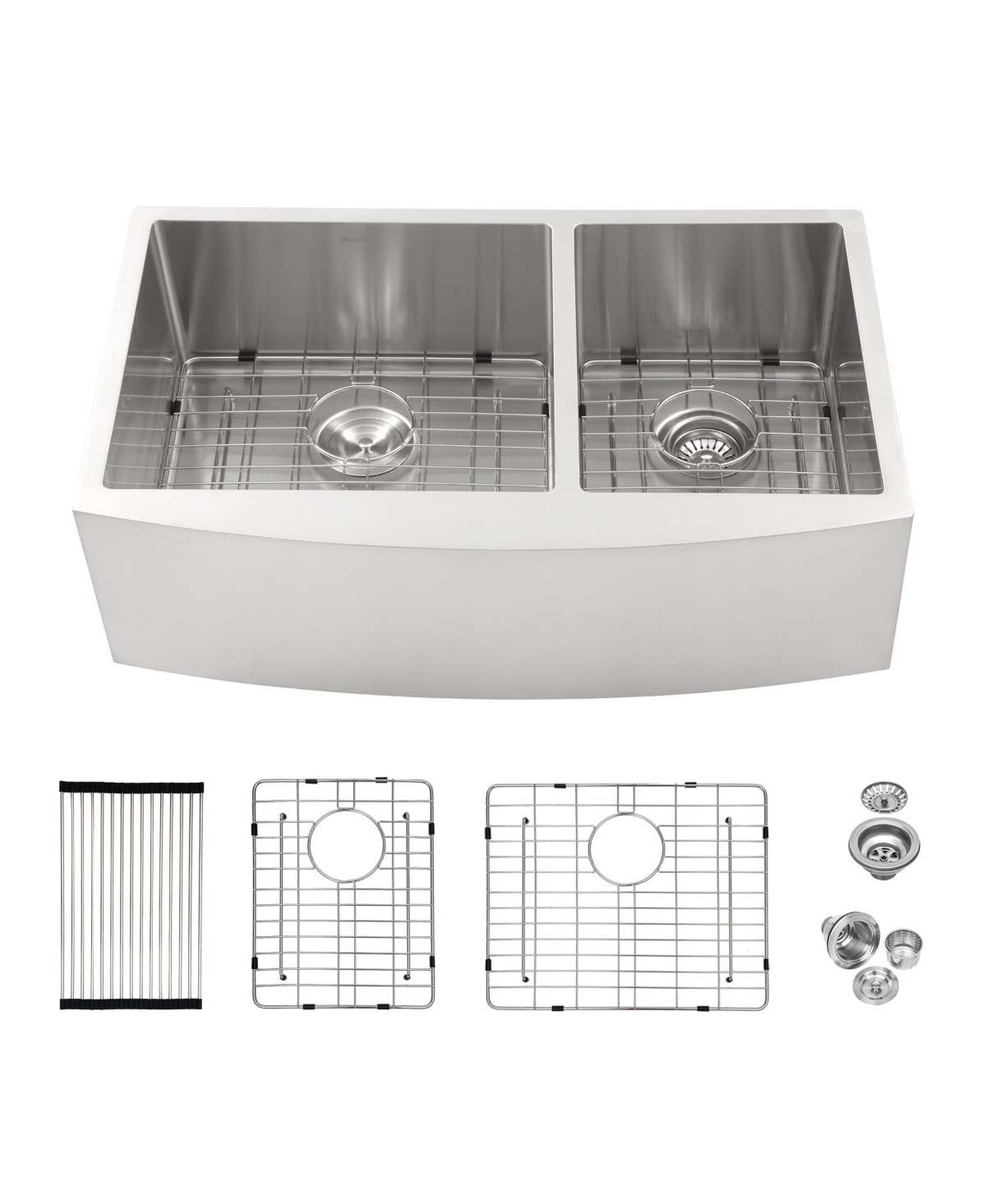 flynama 33x21x10 Inch Double Bowl 60 and 40 Farmhouse Apron Front Kitchen Sink 16 Gauge T304 Stainless Steel With Two 10 Inch Deep Basin