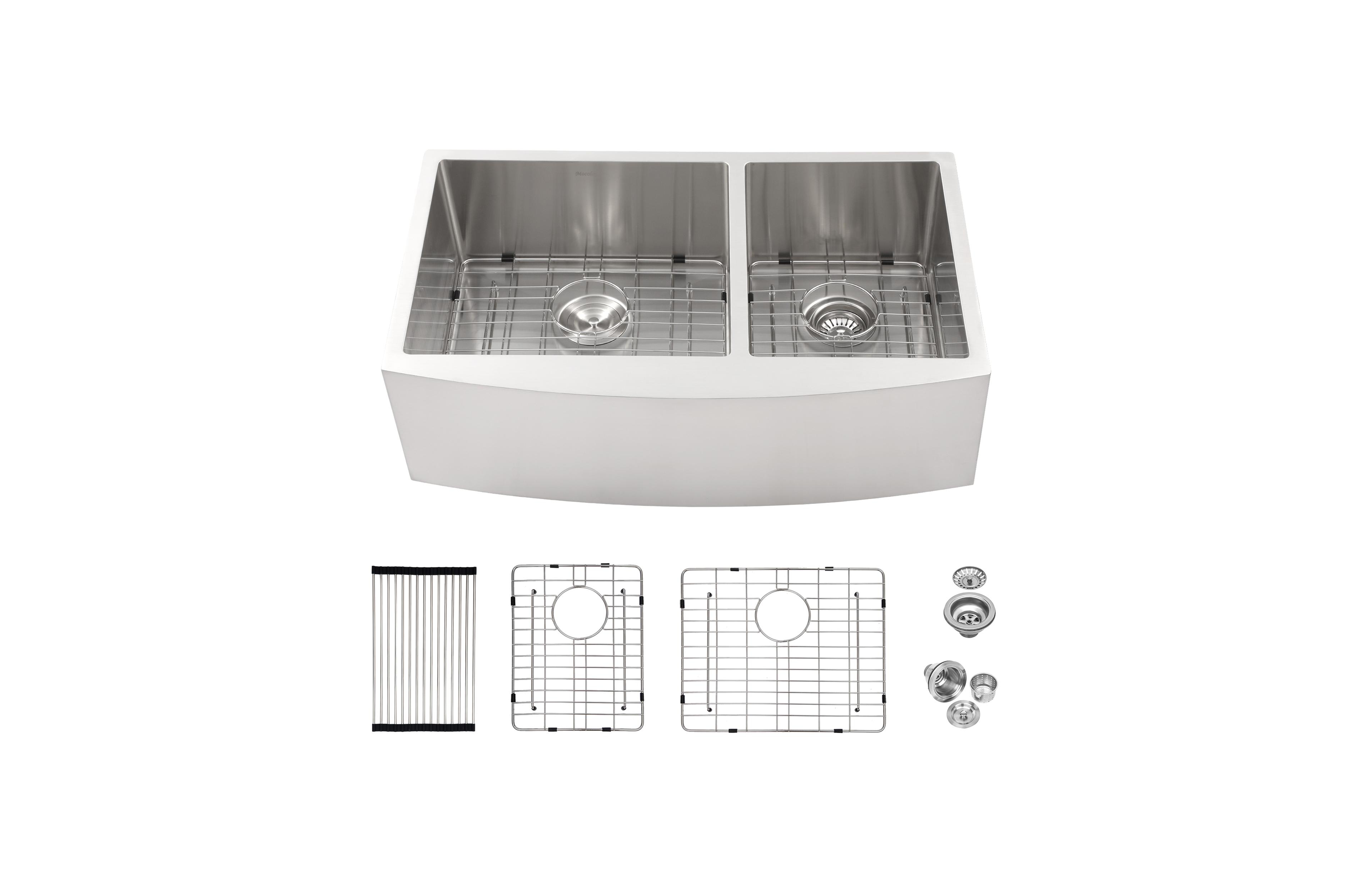 flynama 33x21x10 Inch Double Bowl 60 and 40 Farmhouse Apron Front Kitchen Sink 16 Gauge T304 Stainless Steel With Two 10 Inch Deep Basin