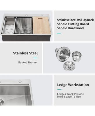33x22x9inch 16 Gauge T304 Stainless Steel Drop In Topmount Single Bowl Ledge Workstation Kitchen Sink with Full Accessories