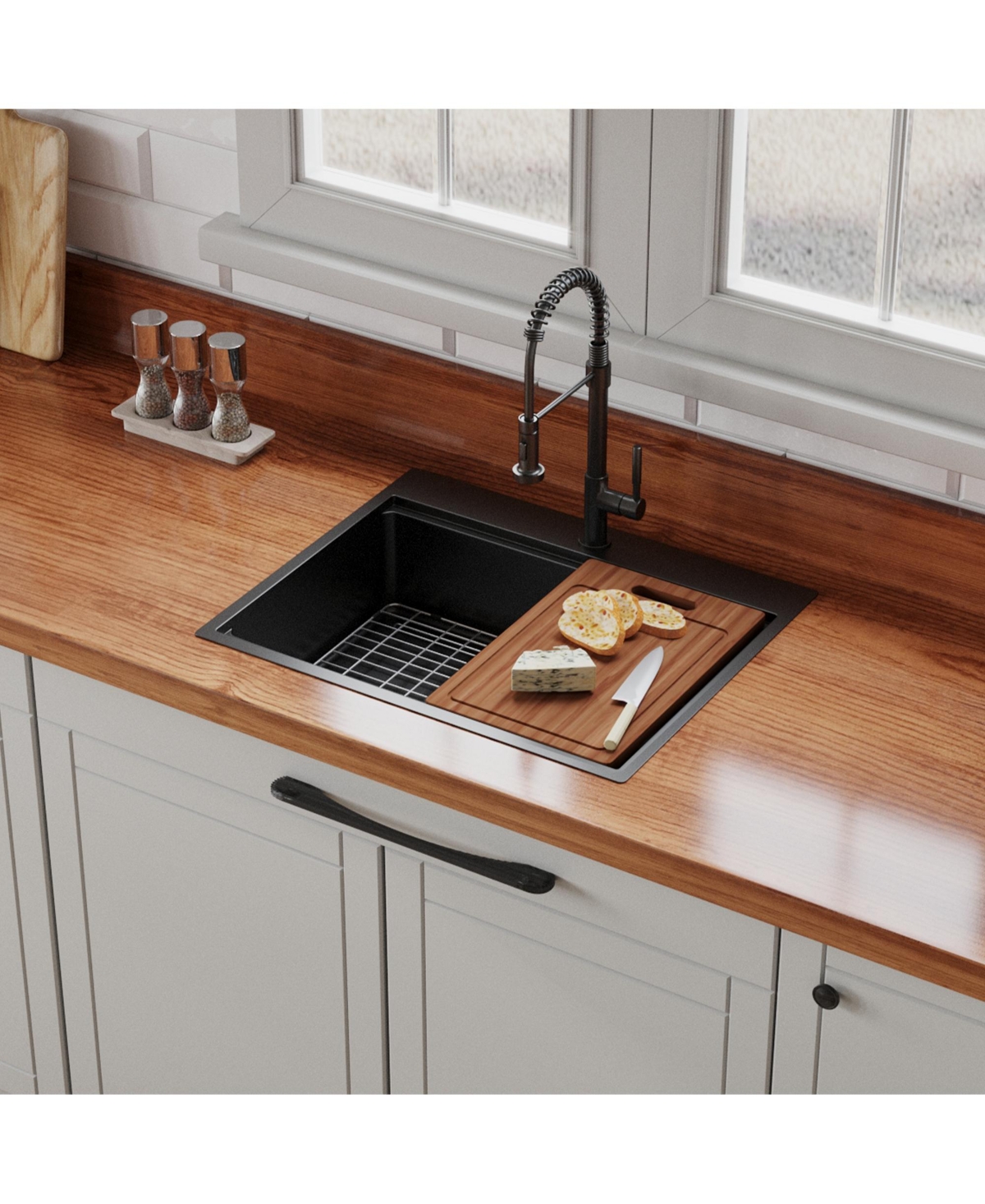 flynama 30inch Drop In Black Workstation Kitchen Sink 16 Gauge Stainless Steel with Full Accessories