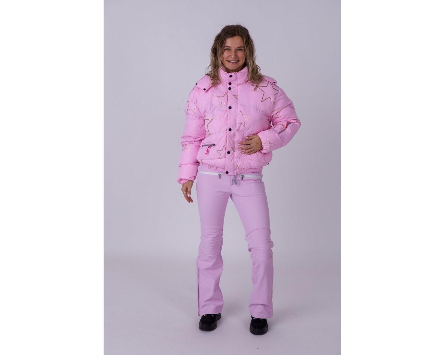 Women's Pink with Stars Chic Puffer Jacket