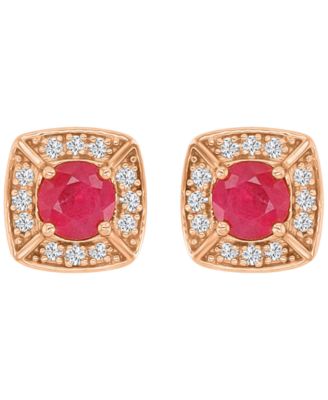Ruby & Diamond Cushion Stud Earrings