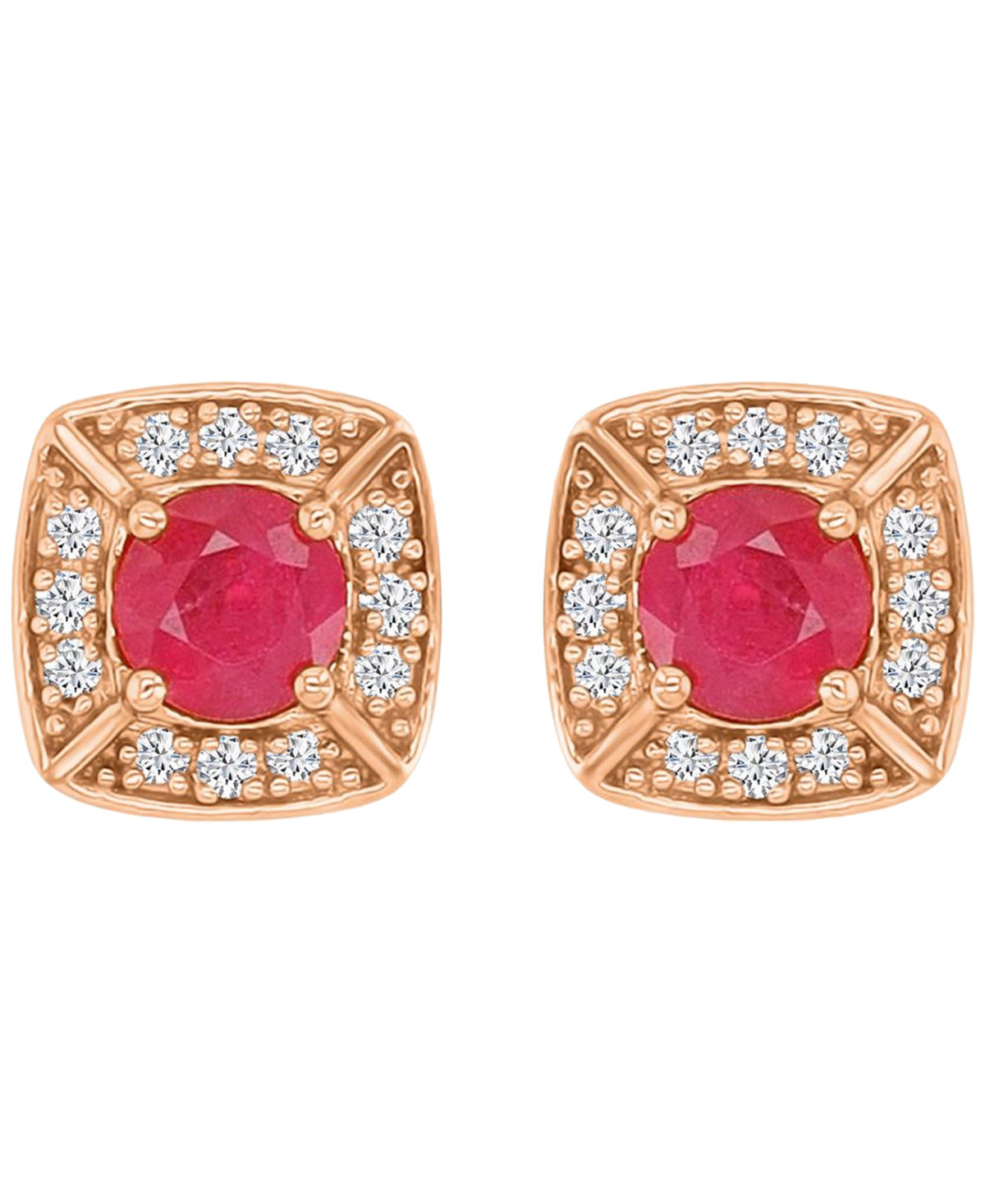 Macy's Ruby & Diamond Cushion Stud Earrings