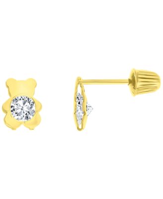 Cubic Zirconia Teddy Bear Stud Earrings