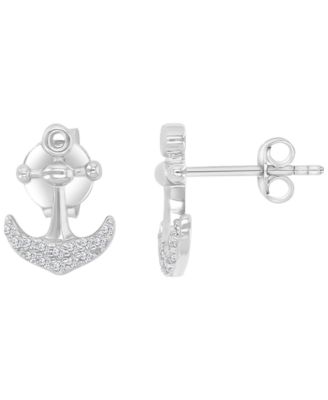 Diamond Accented Anchor Stud Earrings