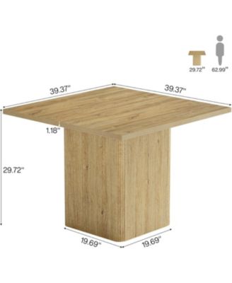 39-Inch Square Dining Table for 4, Small Fluted Kitchen Table with Pedestal Base, Farmhouse Style, Natural
