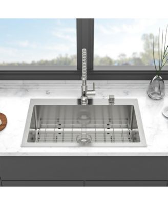 huluwat 33x22x10inch Kitchen Sink Drop In Topmount Stainless Steel Single Bowl 16 Gauge