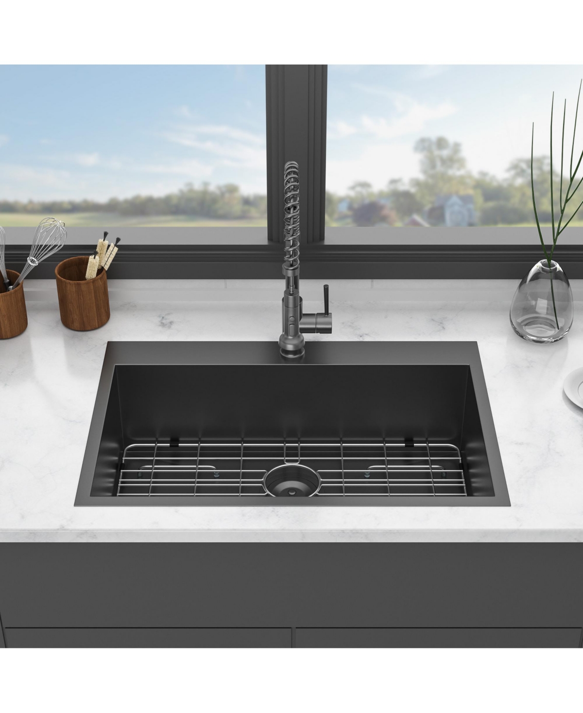 huluwat 30x22x9inch Drop In Kitchen Sink Gunmetal Black Stainless Steel 16 Gauge Topmount