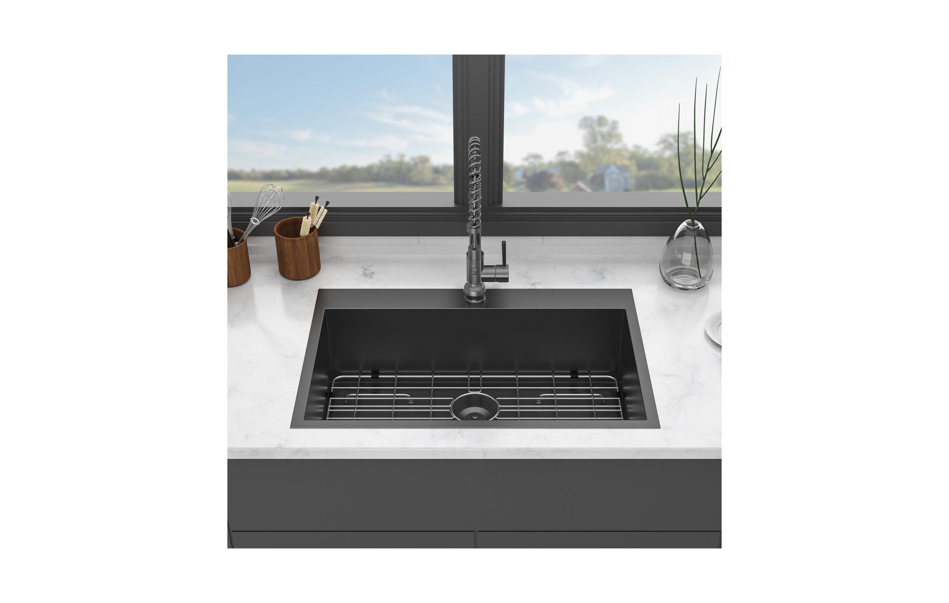 huluwat 30x22x9inch Drop In Kitchen Sink Gunmetal Black Stainless Steel 16 Gauge Topmount