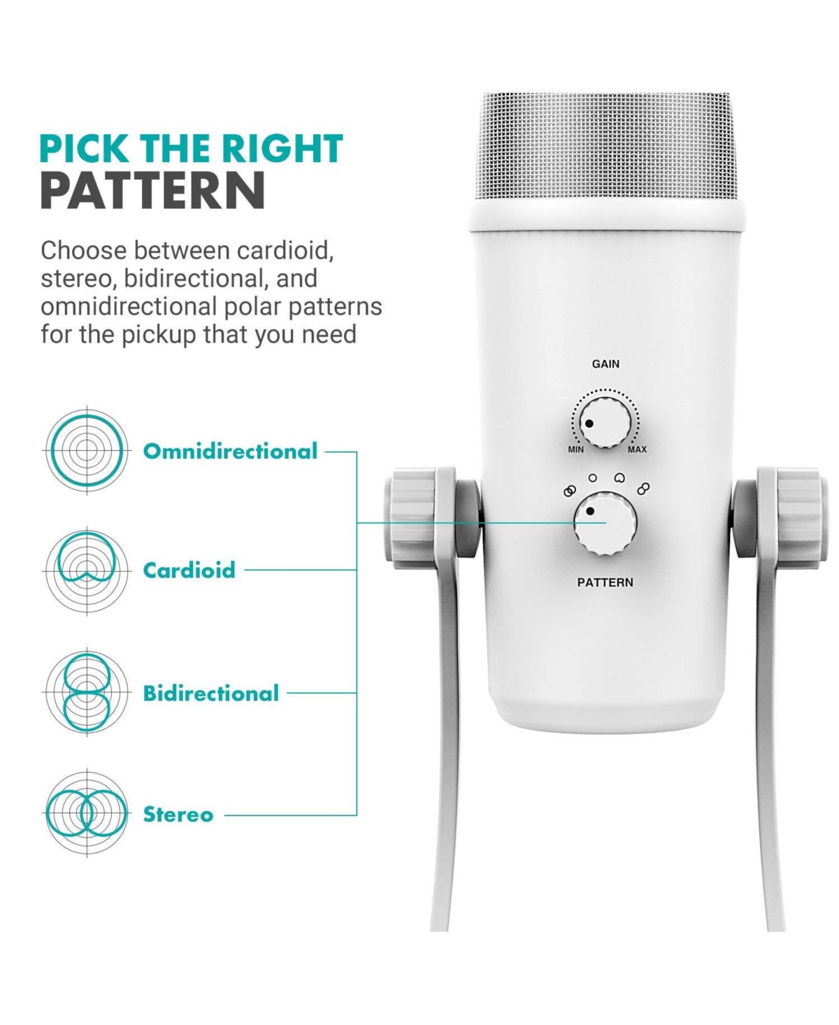 Movo UM700W White Desktop Usb Microphone for Computer