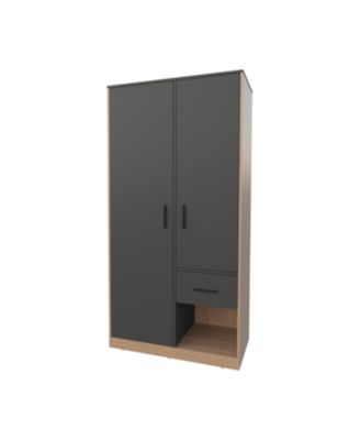 Lugoff Wardrobe with Two Doors and One Drawer, Matt Grey and Natural Oak