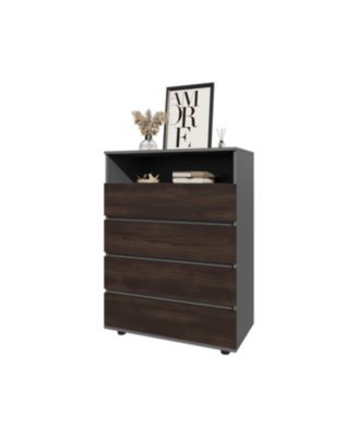 Tokio 4 Drawer Dresser with Open Shelf, Stained Walnut