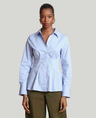 Women's Corset Stripe Spread Collar Shirt