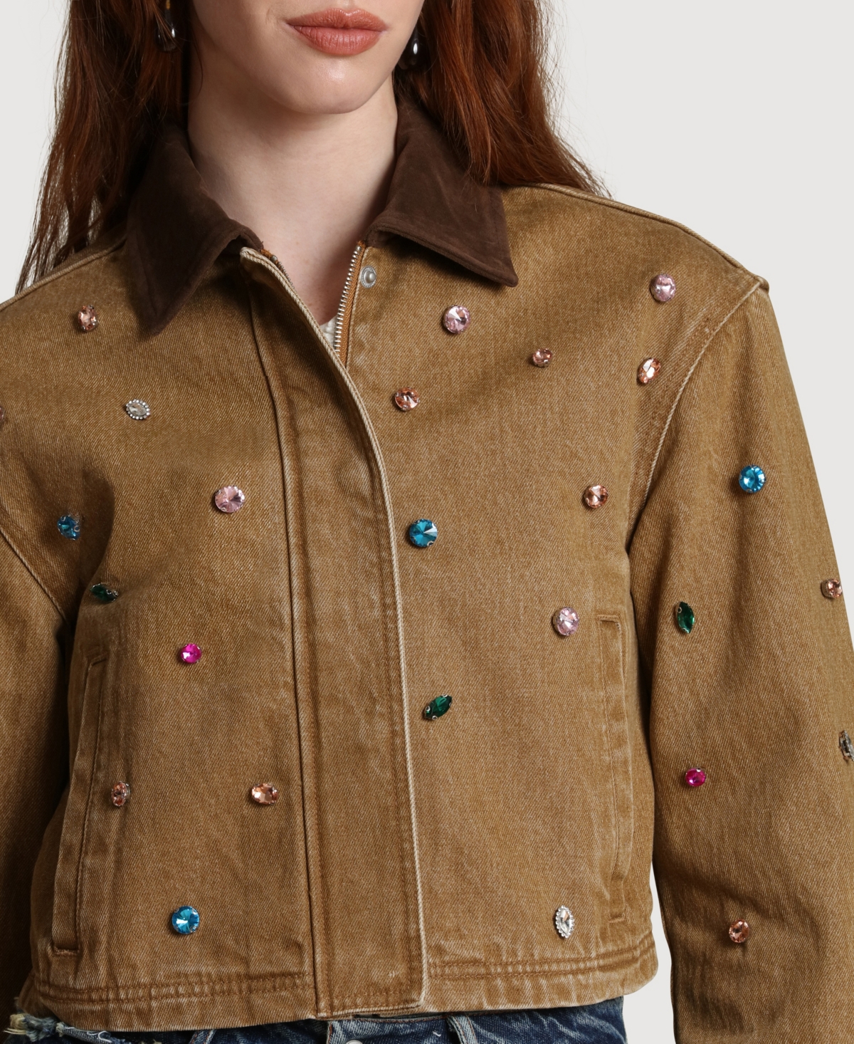 Avec Les Filles Women's Embellished Chore Spread Collar Jacket