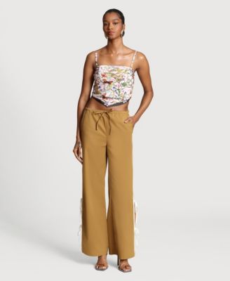 Women's Side Tie Mid Rise Elastic Pants