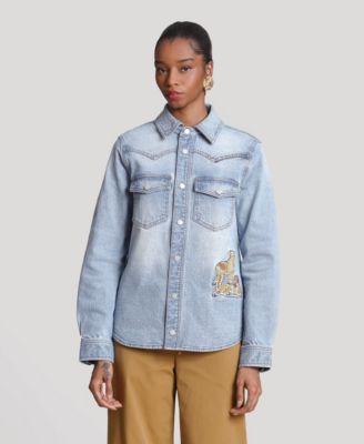 Women's Cheetah Embroidered Button-Front Shirt