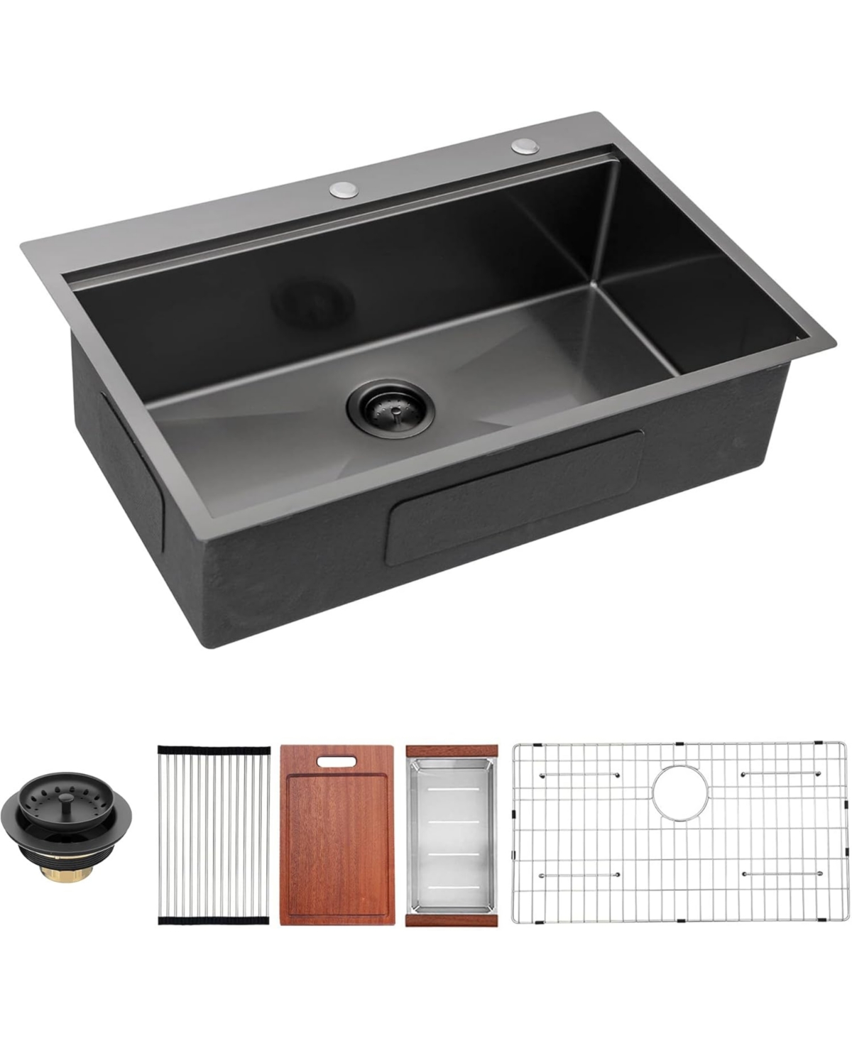 flynama 33x22inch Gunmetal Black Workstation Kitchen Sink Drop In Stainless Steel 16 Gauge