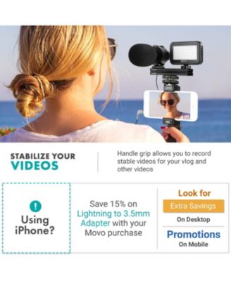 Vlog Kit V7 - YouTube Starter Kit with Grip, Stereo Microphone, Light, and Wireless Remote