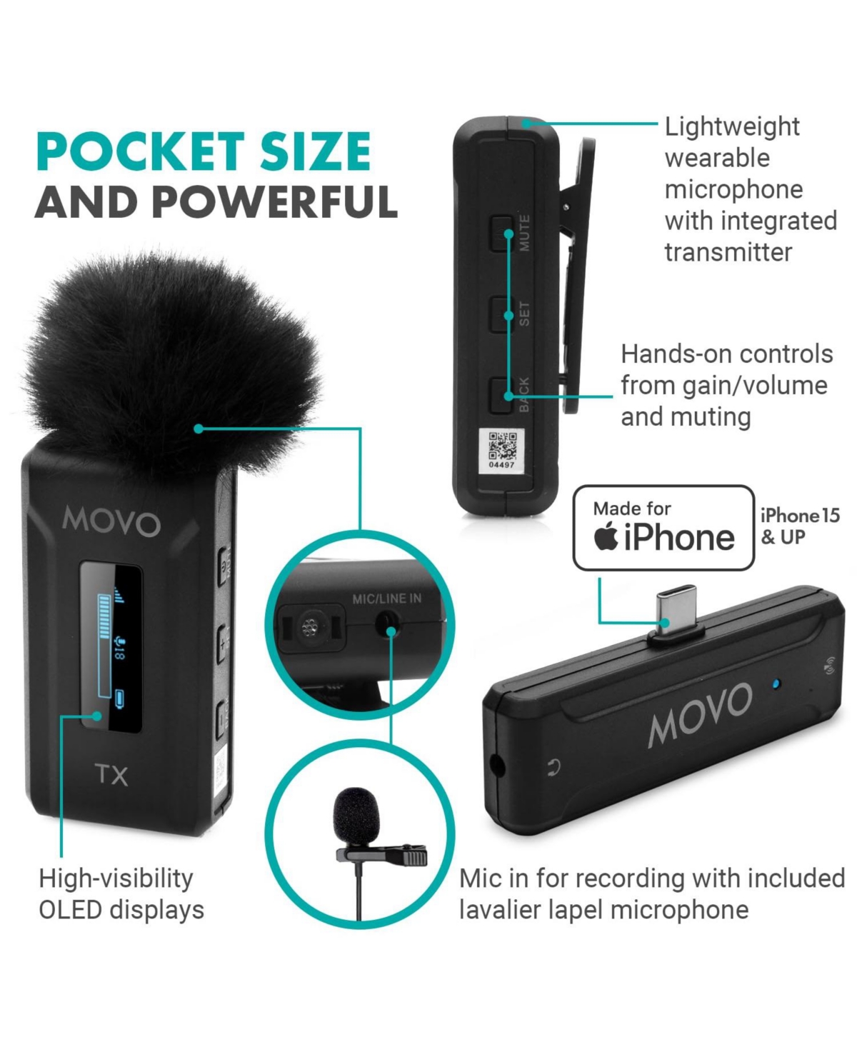 Movo Wmx-2-c-duo Dual Wireless Lavalier Microphone System with Charging Case for iPhone 15 and up