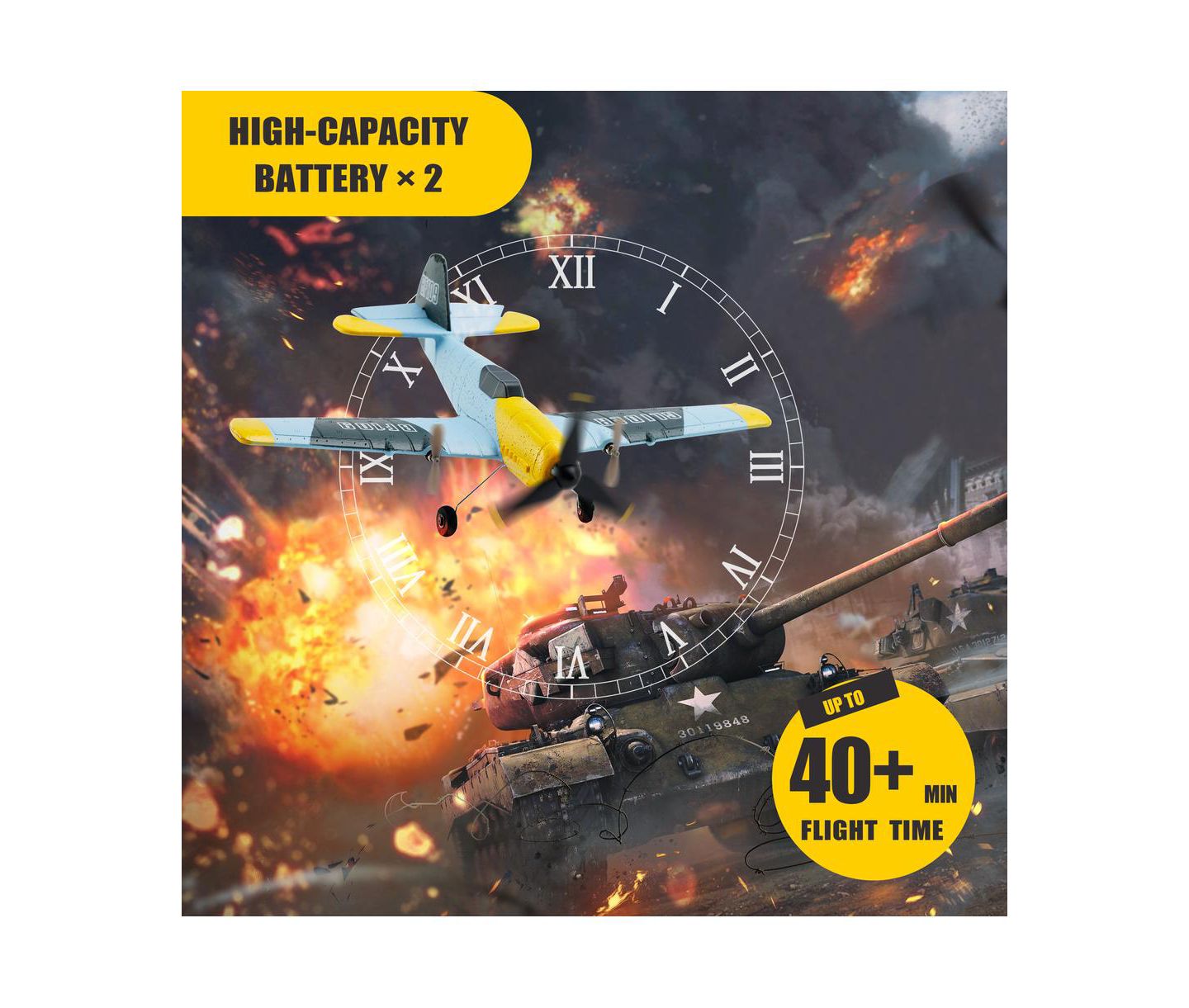 Детская игрушка Bruce & Shark Bf-109 6-Axis Gyro Stabilization Remote Control Plane with 2 Batteries, цвет: Жёлтый — фото 3