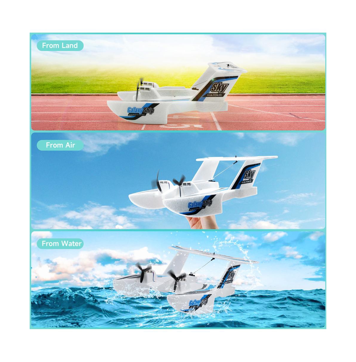 Bruce & Shark 3-in-1 Water Land Air Rc Plane, 2.4G 3-Channel with 2 Batteries 20 Min Flight