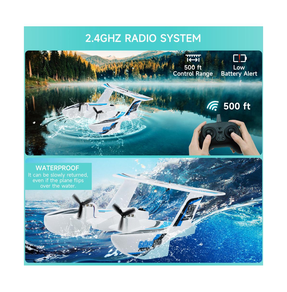 Bruce & Shark 3-in-1 Water Land Air Rc Plane, 2.4G 3-Channel with 2 Batteries & 20 Min Flight