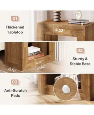 Rustic End Table, 2-Tier Wooden Side Table with Sturdy Base, Farmhouse Narrow Nightstand with Storage Shelf