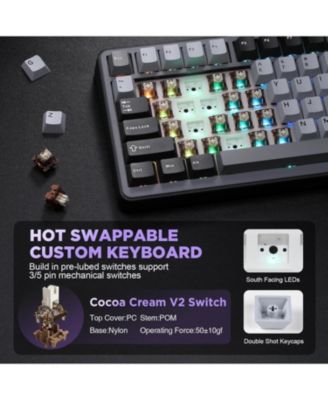 B75 Mechanical Keyboard,75% Layout with Knob,Hot Swappable RGB Backlit Gasket Mounted,Creamy Typing,Double-Shot PBT Keycaps,Cherry Profile