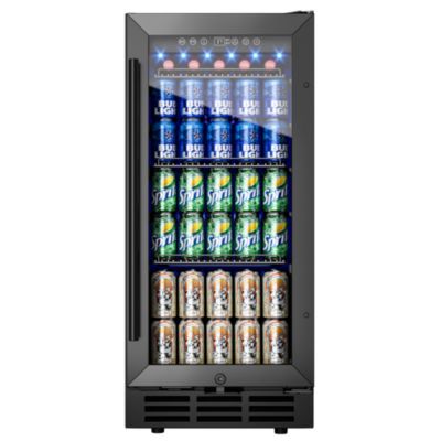 15-in W 130-Can Capacity Black Built-in/Freestanding Indoor Beverage Refrigerator with Glass Door