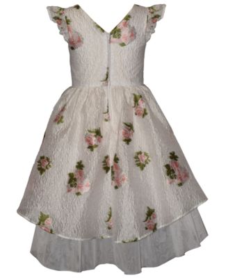 Girls' 7-16 Flutter Sleeve Crinkle Textured Floral Party Dress