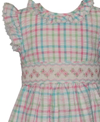 Girls' 2T-6X Plaid Round Neck Smocked Dress