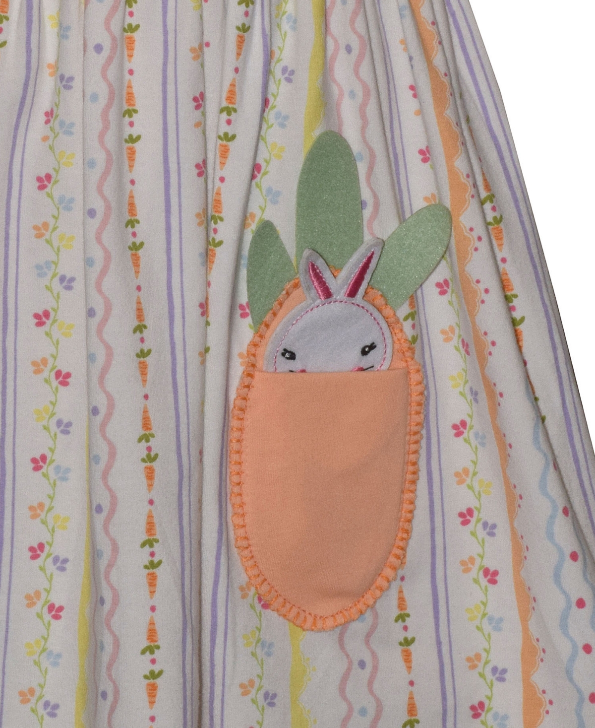 Bonnie Jean Girls' 2T-6X Short-Sleeve Bunny and Carrot Striped Pocket Dress