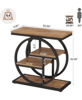 End Table Set of 2, 4-Tier Narrow Side Table, Wood Small Sofa Side Table, Industrial Bedside Table for Bedroom, Living Room
