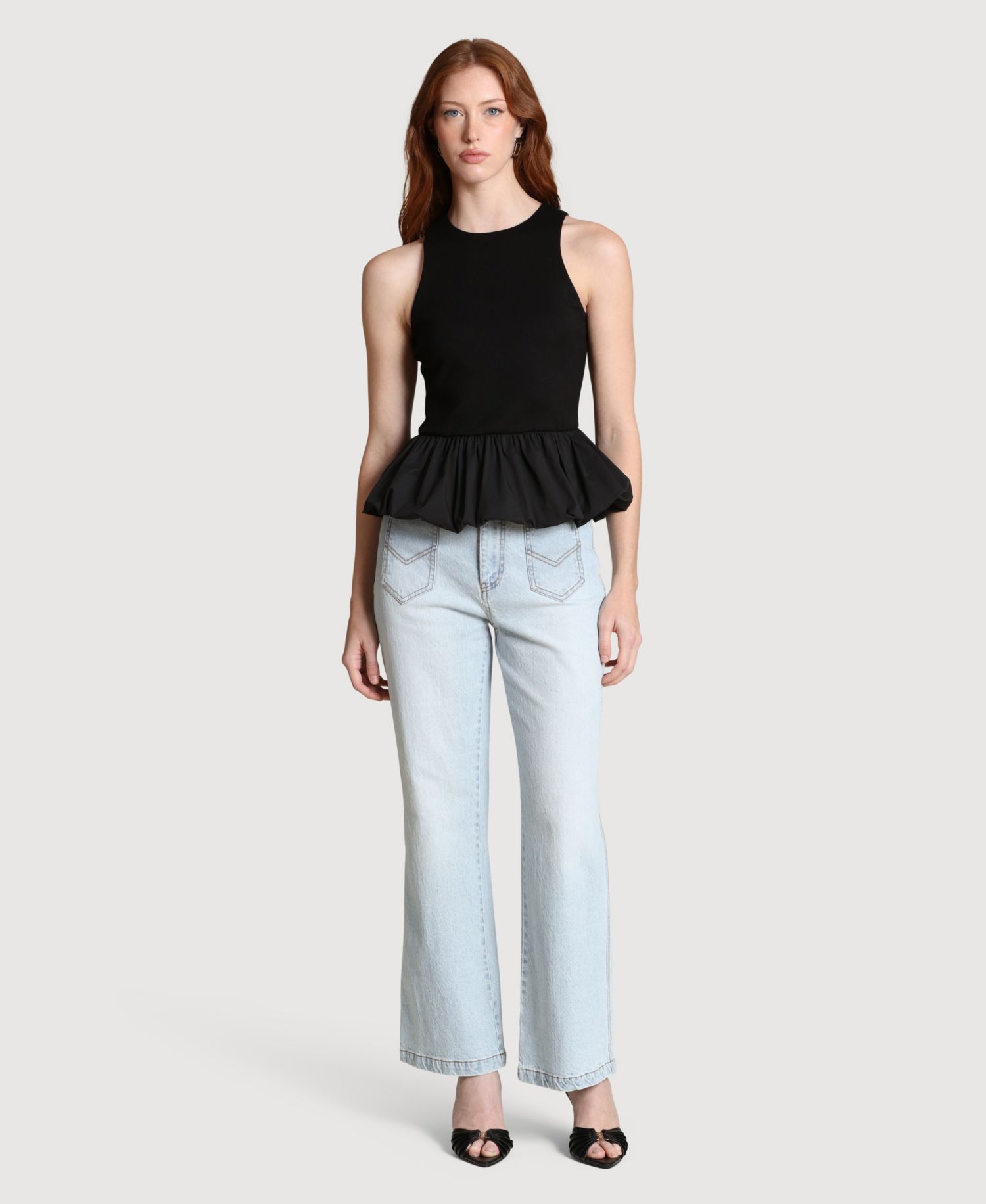 Women's Peplum Crew Neck Tank Top