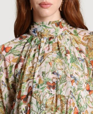 Women's Printed Tie Neck Top