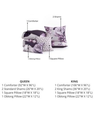 Plum Petal Bedding 100% Cotton Sateen 5 Piece Queen Size Reversible Comforter Set