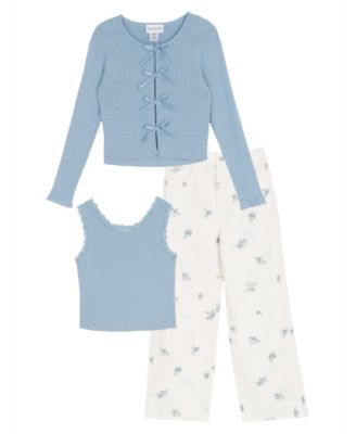 Girls' 7-12 Long-Sleeve Cardigan Sweater, Cami and Pants, 3-Piece Set