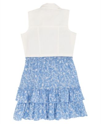 Girls' 7-16 Sleeveless Denim Vest and Dobby Tiered Dress, 2-Piece Set