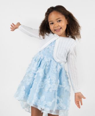 Girls' 2T-6X Crochet Knit Long-Sleeve Cardigan