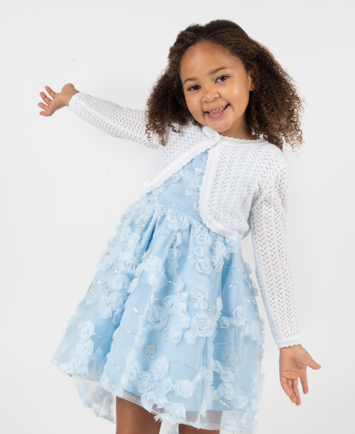 Rare Editions Girls' 2T-6X Crochet Knit Long-Sleeve Cardigan